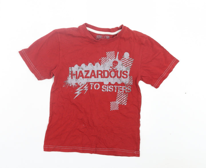 Primark Boys Red Cotton Basic T-Shirt Size 6-7 Years Crew Neck Pullover - Hazardous