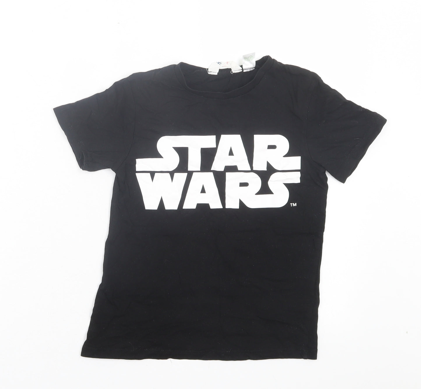 H&M Boys Black Cotton Basic T-Shirt Size 6-7 Years Crew Neck Pullover - Star Wars