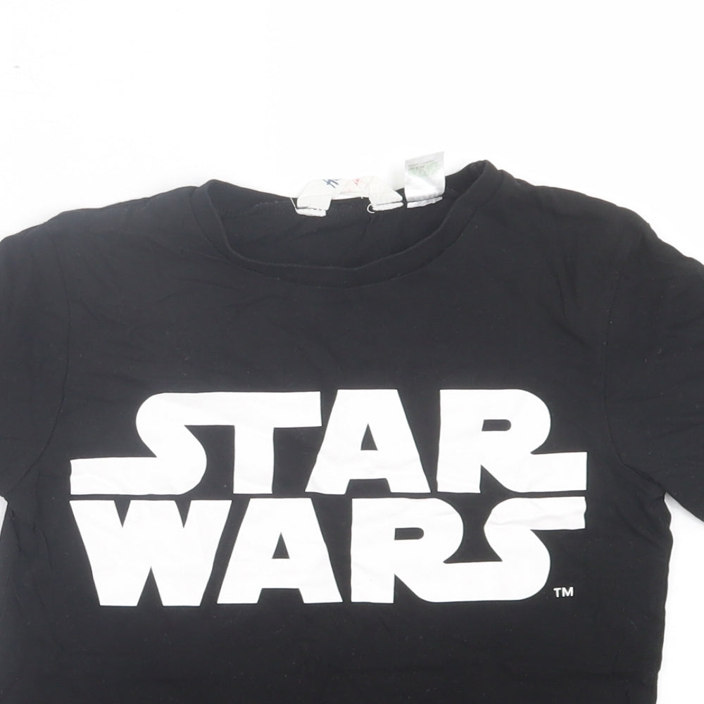 H&M Boys Black Cotton Basic T-Shirt Size 6-7 Years Crew Neck Pullover - Star Wars