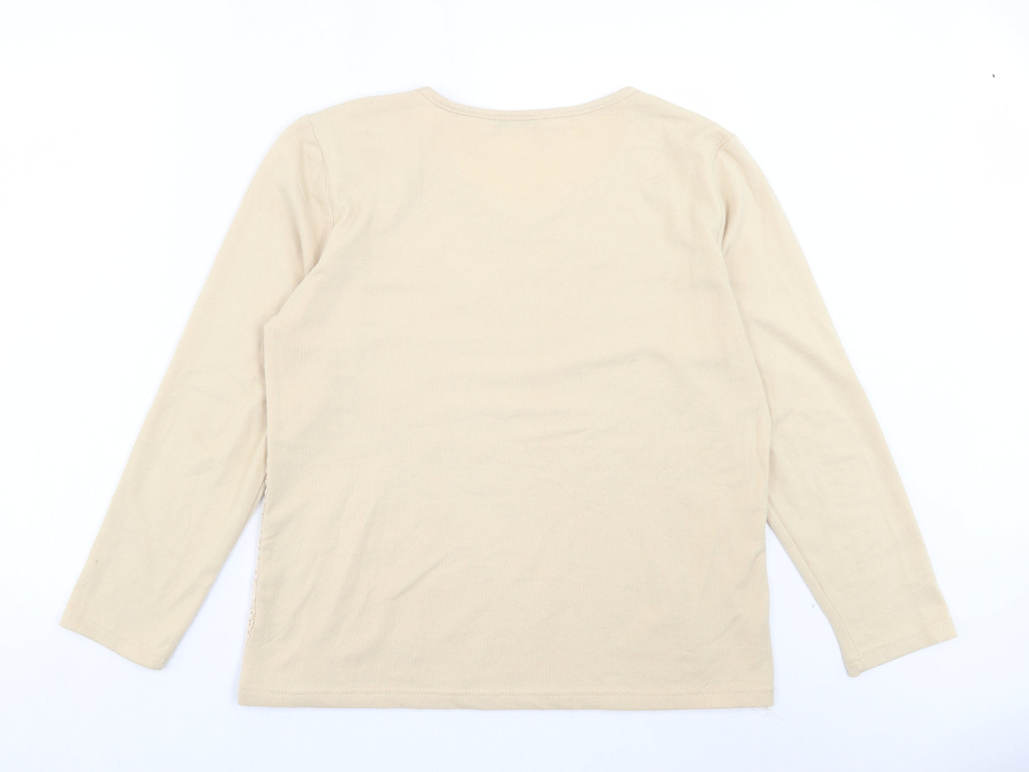 FANGHUA Womens Beige Crew Neck Floral Cotton Pullover Jumper Size 2XL