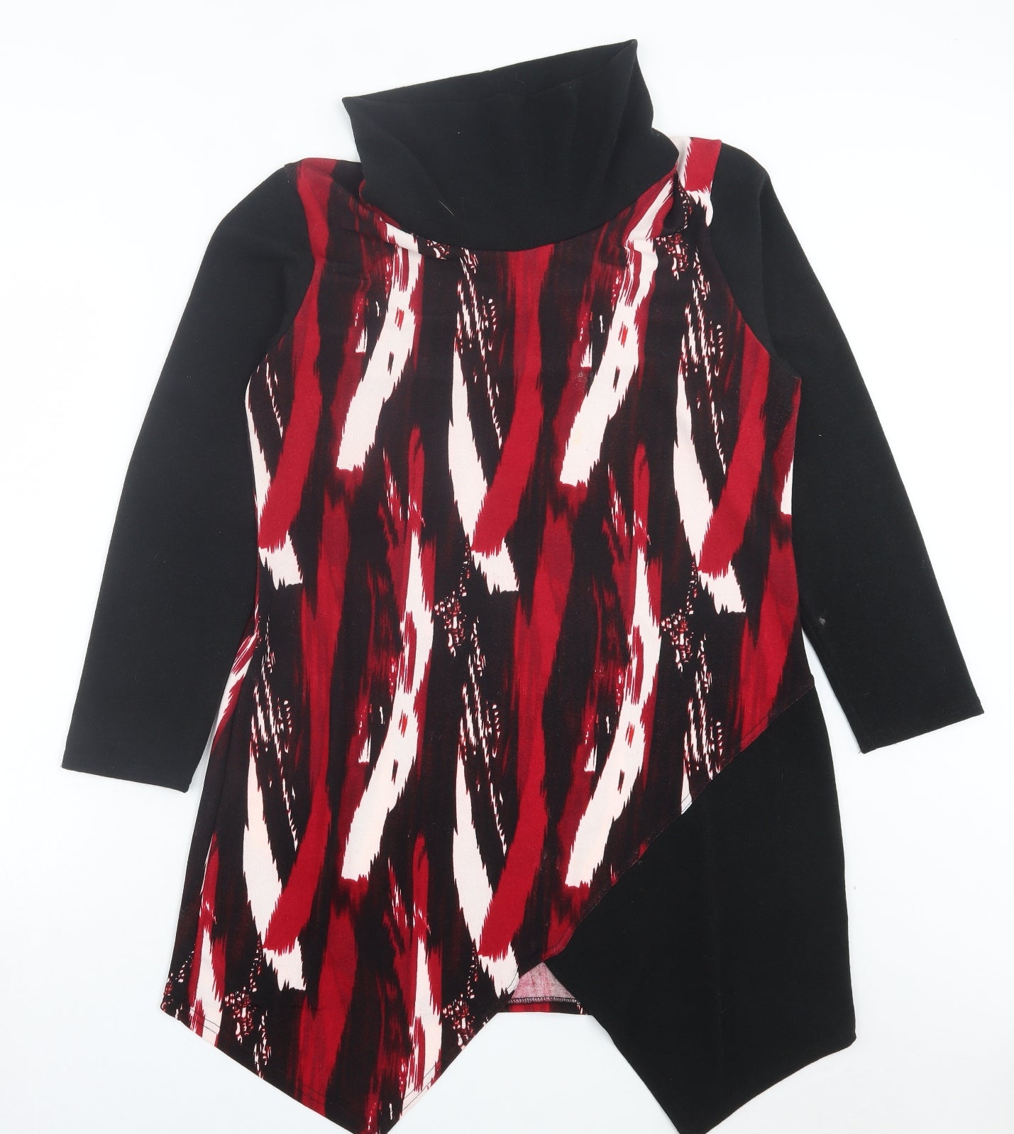 Marble Womens Red Geometric Polyester A-Line Size M Roll Neck Pullover