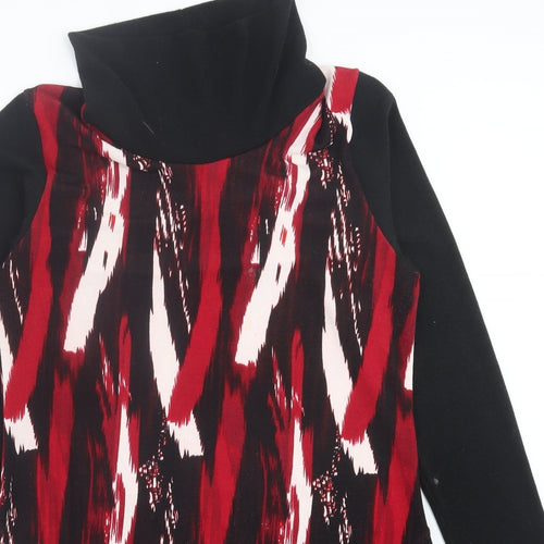Marble Womens Red Geometric Polyester A-Line Size M Roll Neck Pullover