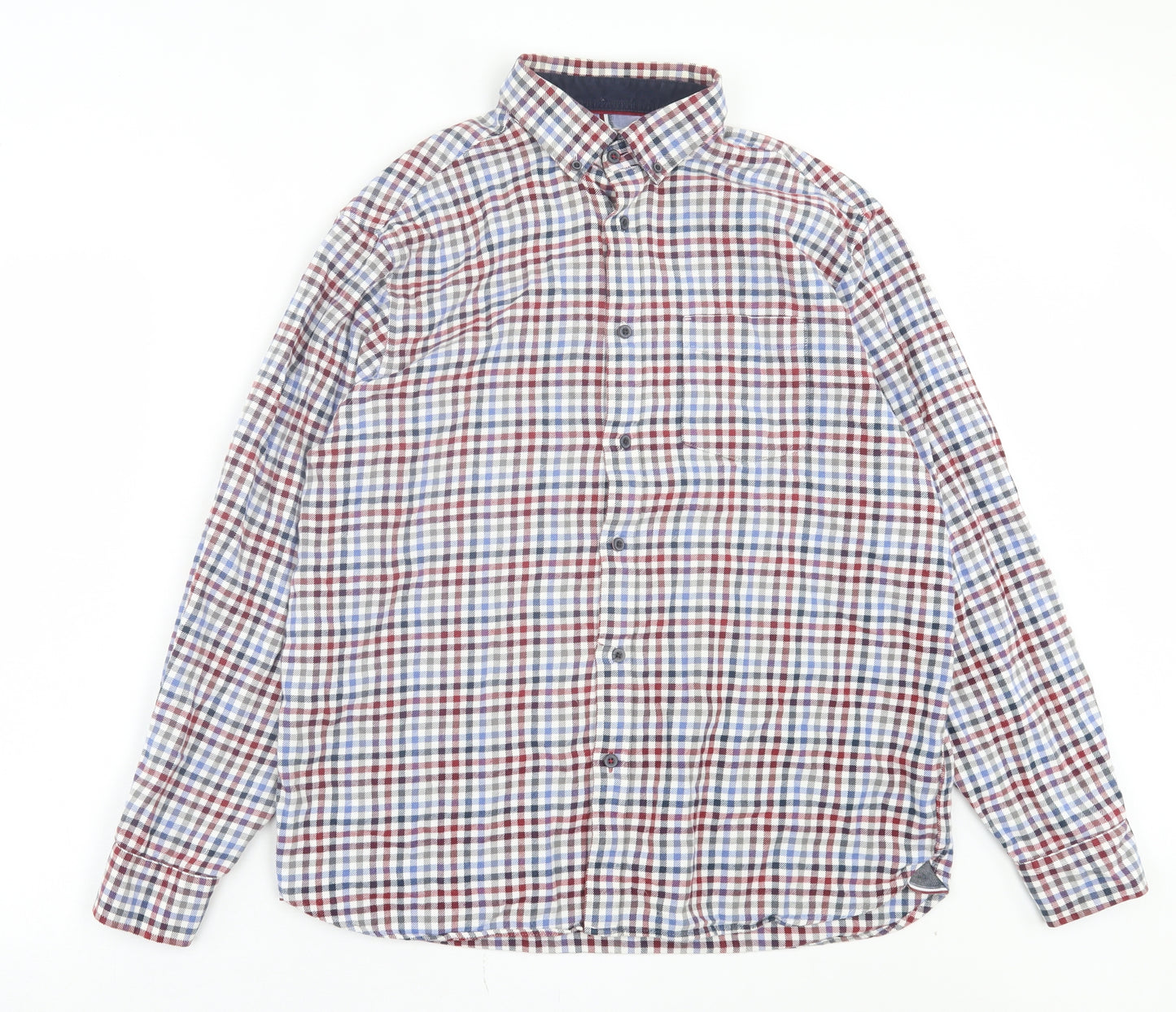 Blue Harbour Mens Multicoloured Plaid Cotton Button-Up Size L Collared Button