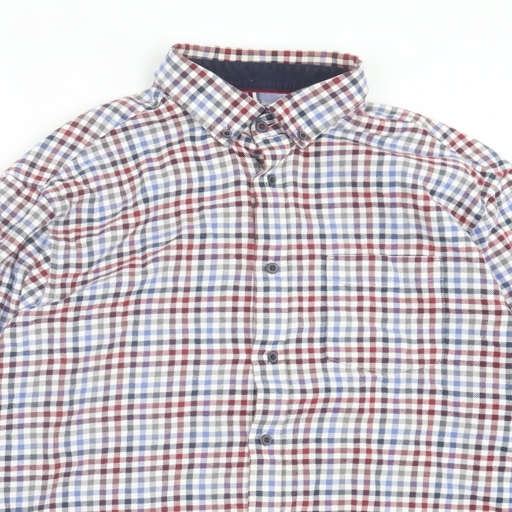 Blue Harbour Mens Multicoloured Plaid Cotton Button-Up Size L Collared Button