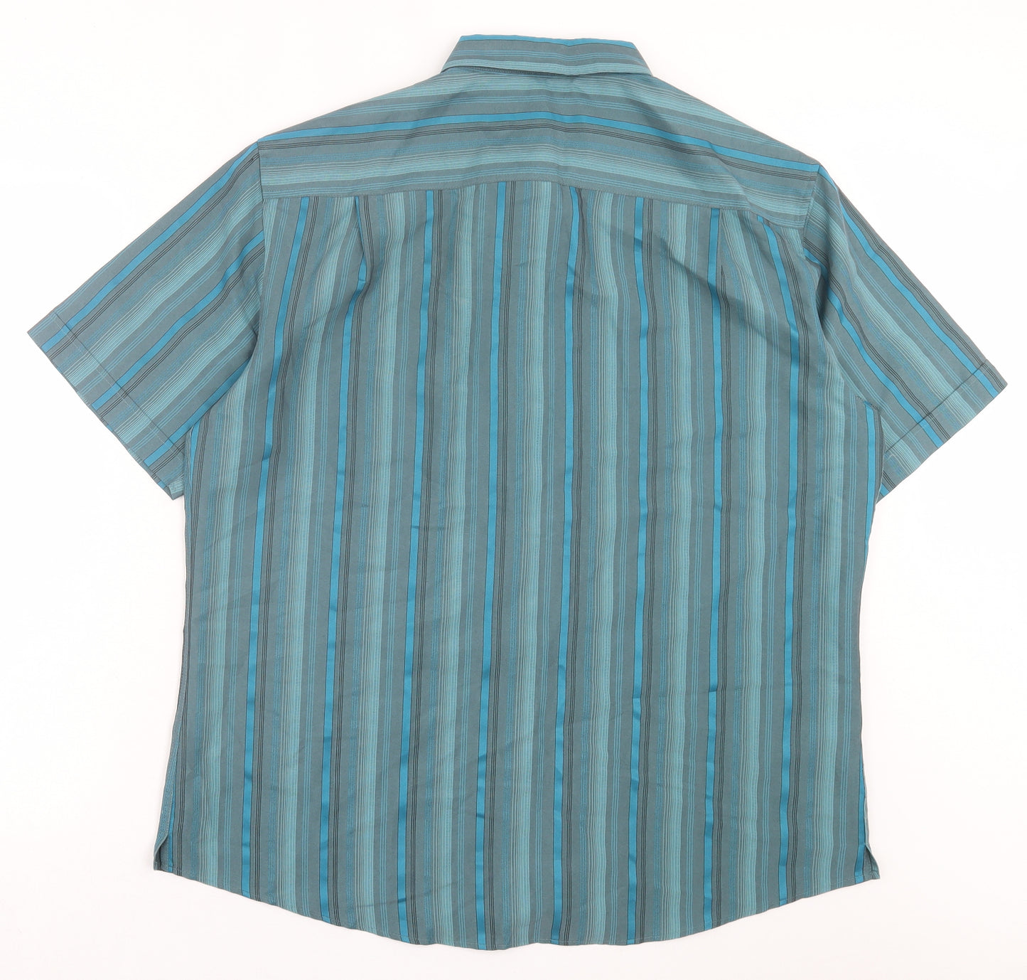 Marks and Spencer Mens Green Striped Polyester Button-Up Size XL Collared Button