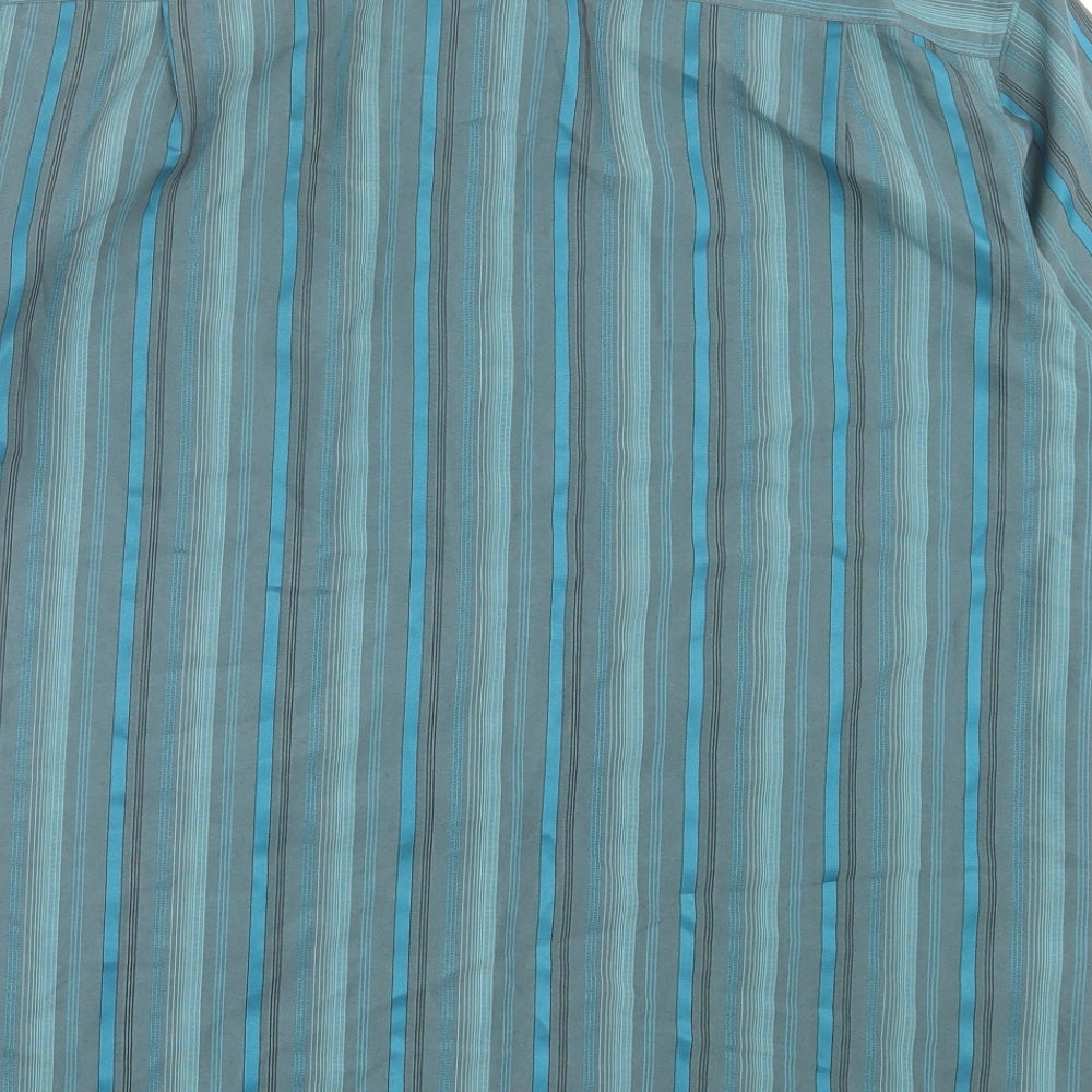 Marks and Spencer Mens Green Striped Polyester Button-Up Size XL Collared Button