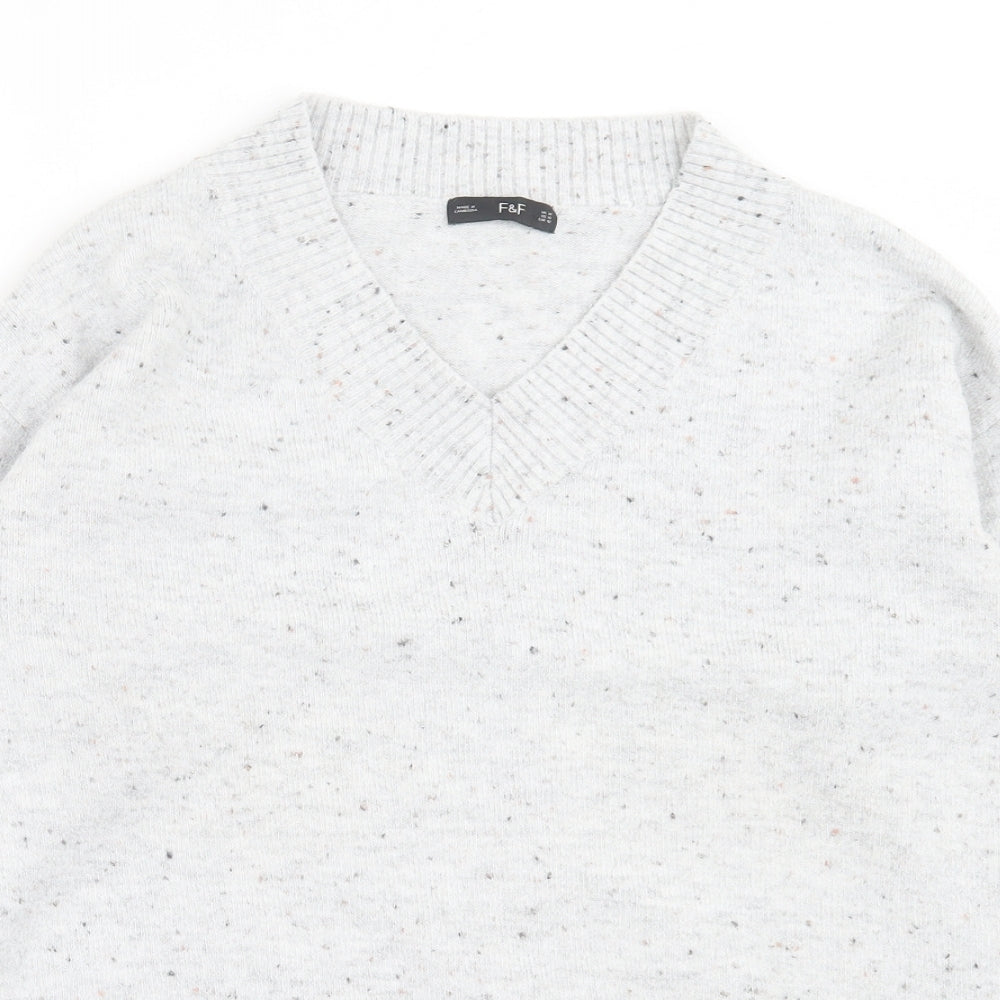 F&F Womens Grey V-Neck Acrylic Pullover Jumper Size 14