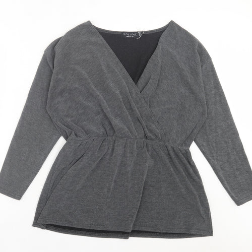 I SAW IT FIRST Womens Grey Polyester Basic Blouse Size 14 V-Neck