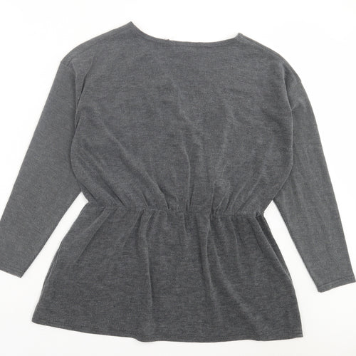 I SAW IT FIRST Womens Grey Polyester Basic Blouse Size 14 V-Neck