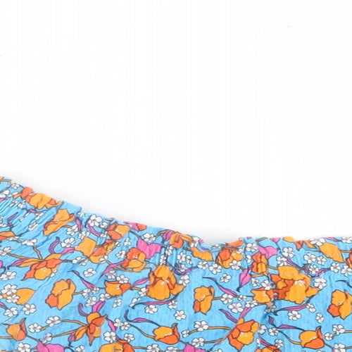 Topshop Womens Blue Floral Cotton Cropped T-Shirt Size 10 Off the Shoulder