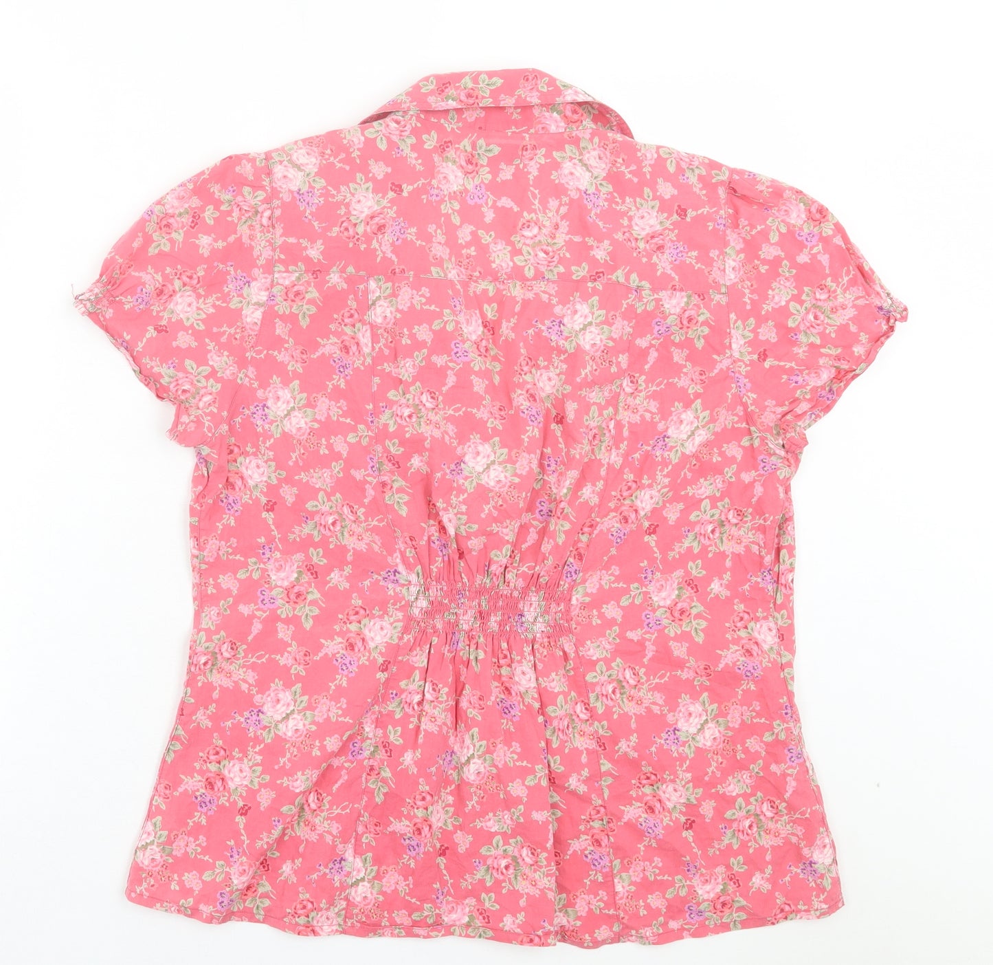 F&F Womens Pink Floral Cotton Basic Button-Up Size 16 V-Neck