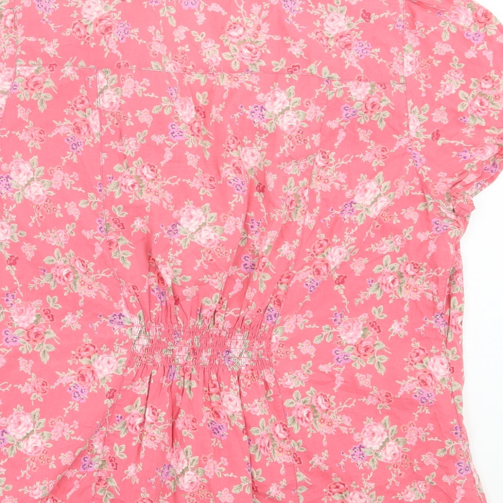 F&F Womens Pink Floral Cotton Basic Button-Up Size 16 V-Neck