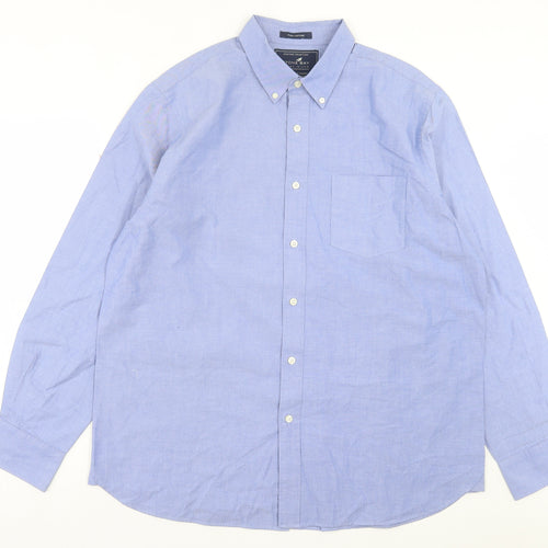 Stone Bay Mens Blue Cotton Button-Up Size L Collared Button - Pocket Detail