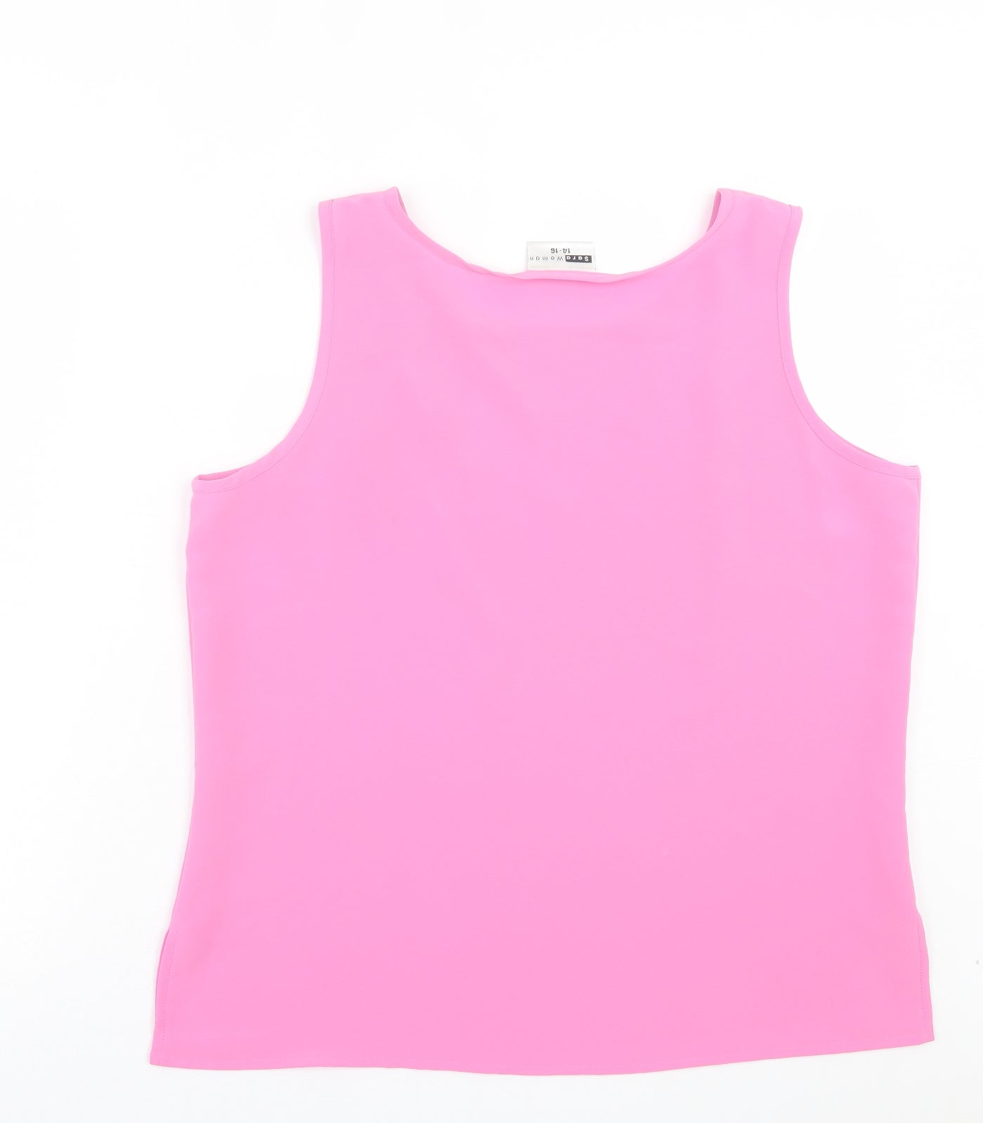 SARA WOMAN Womens Pink Polyester Basic Tank Size 14 Crew Neck