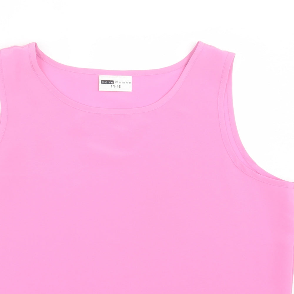 SARA WOMAN Womens Pink Polyester Basic Tank Size 14 Crew Neck