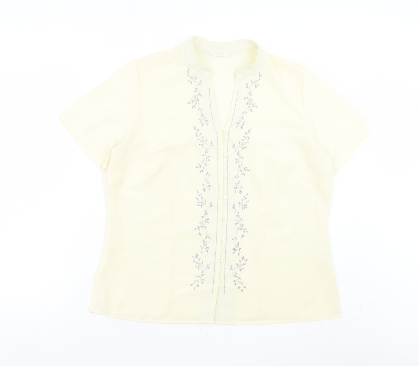 Marks and Spencer Womens Ivory Floral Polyester Basic Button-Up Size 16 V-Neck