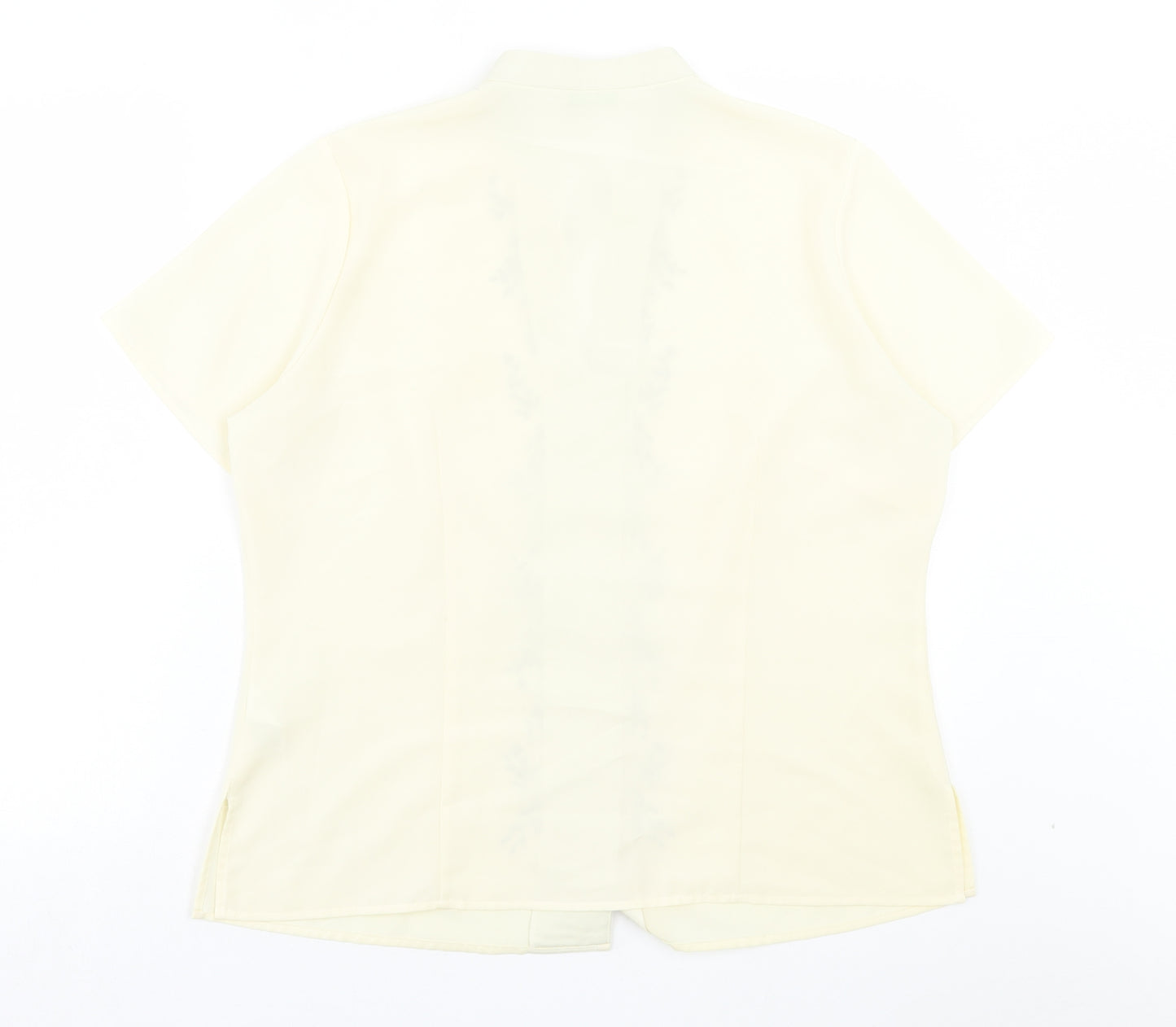 Marks and Spencer Womens Ivory Floral Polyester Basic Button-Up Size 16 V-Neck