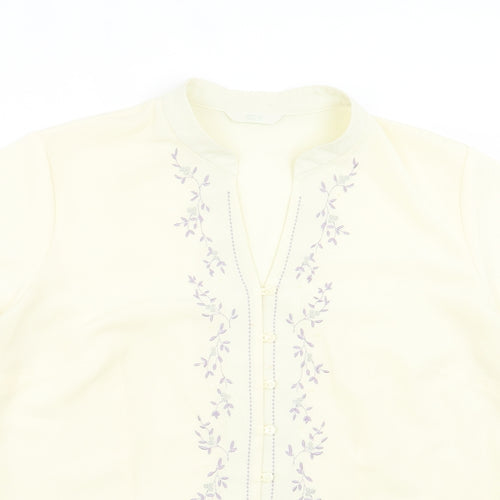 Marks and Spencer Womens Ivory Floral Polyester Basic Button-Up Size 16 V-Neck