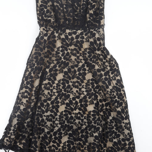 F&F Womens Black Floral Cotton Fit & Flare Size 10 Off the Shoulder Zip