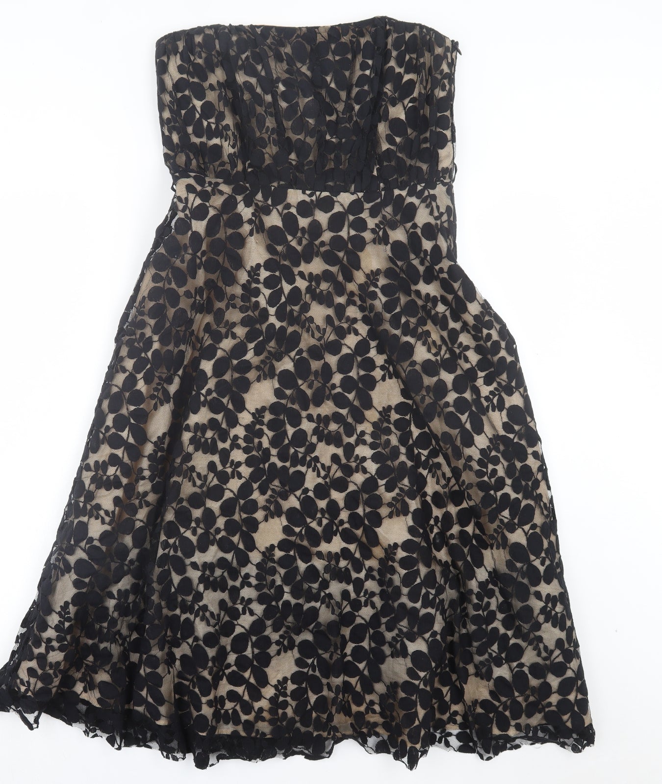 F&F Womens Black Floral Cotton Fit & Flare Size 10 Off the Shoulder Zip