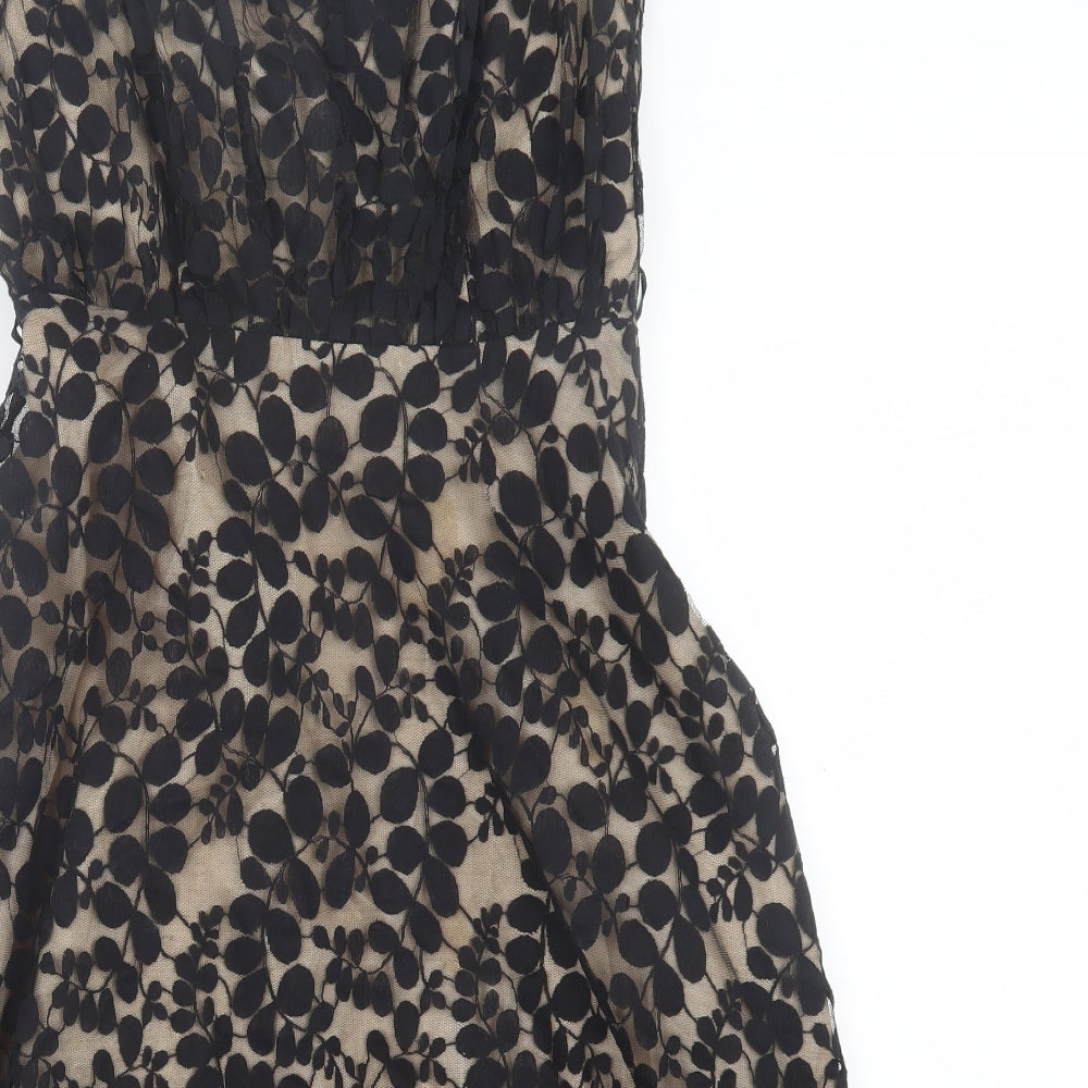 F&F Womens Black Floral Cotton Fit & Flare Size 10 Off the Shoulder Zip