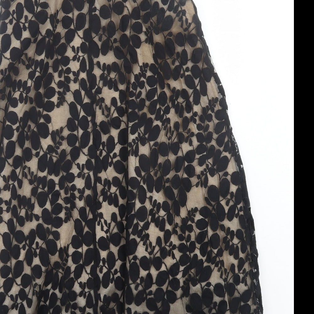 F&F Womens Black Floral Cotton Fit & Flare Size 10 Off the Shoulder Zip