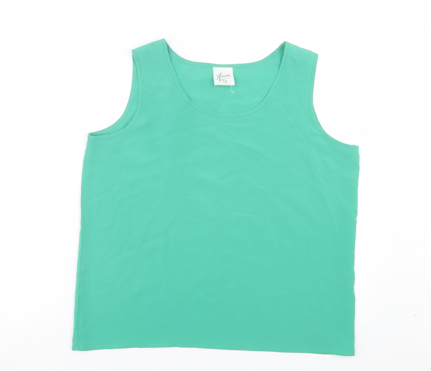 AMANI Womens Green Polyester Basic Tank Size 16 Scoop Neck