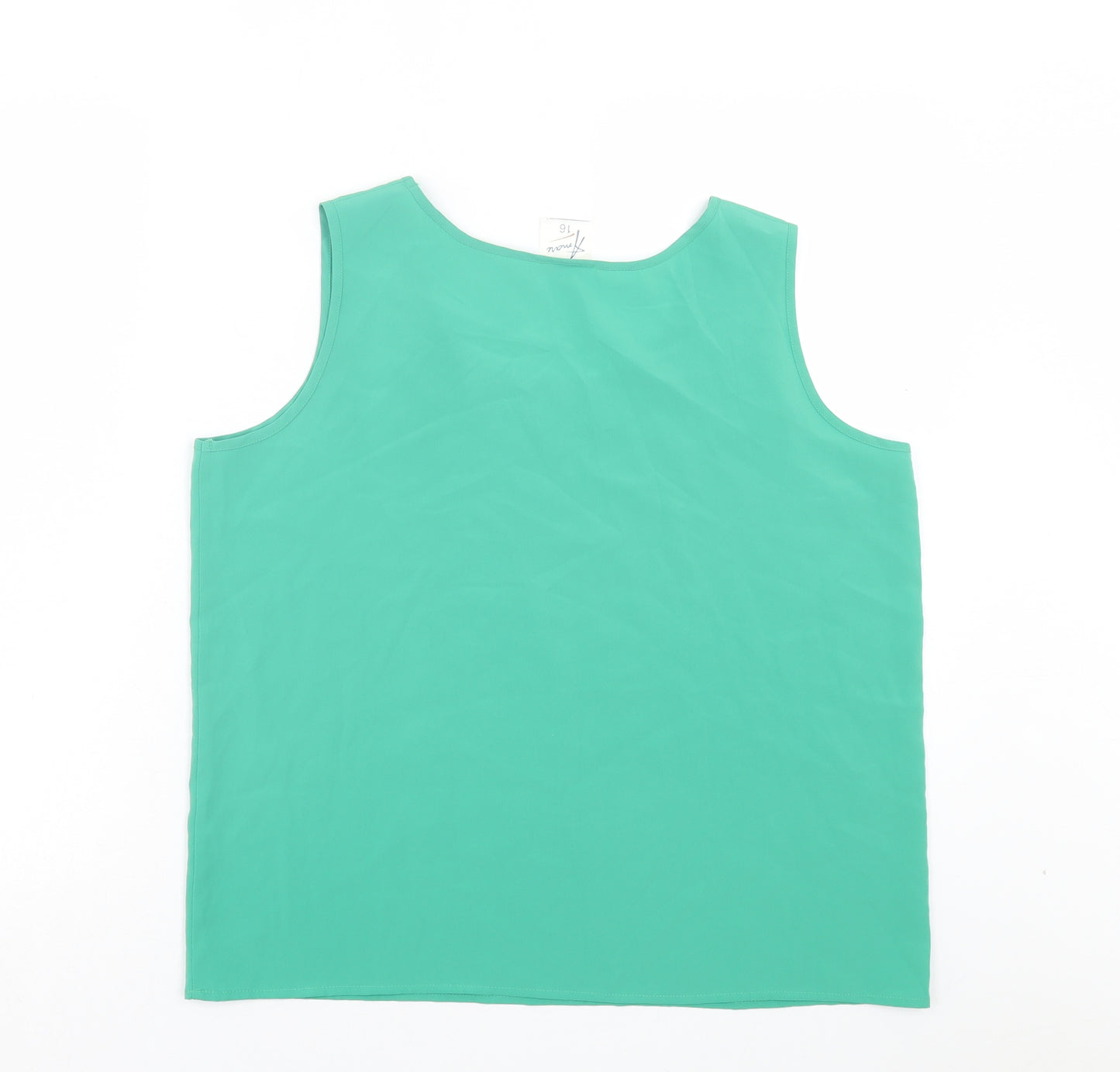 AMANI Womens Green Polyester Basic Tank Size 16 Scoop Neck
