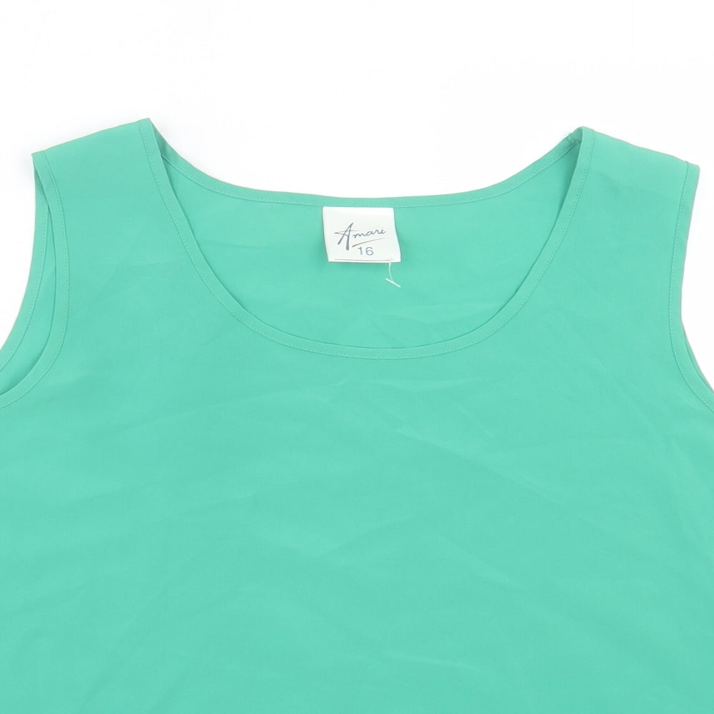AMANI Womens Green Polyester Basic Tank Size 16 Scoop Neck