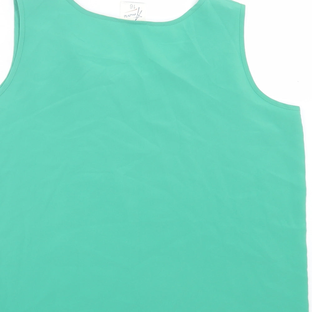 AMANI Womens Green Polyester Basic Tank Size 16 Scoop Neck