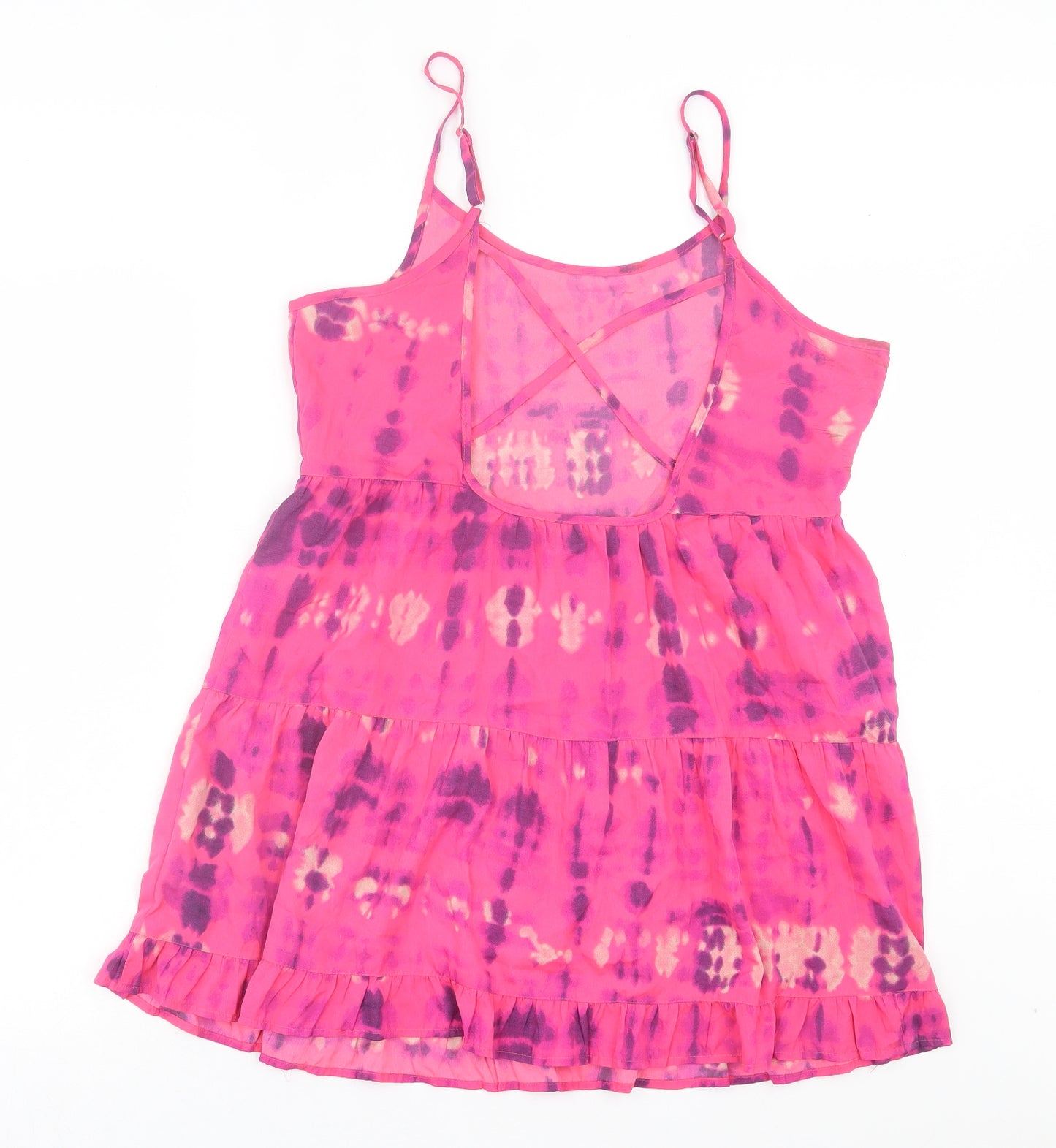 Atmosphere Womens Pink Tie Dye Polyester A-Line Size M Scoop Neck Pullover - Cross Back