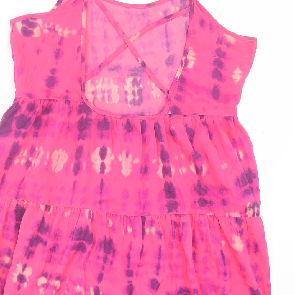 Atmosphere Womens Pink Tie Dye Polyester A-Line Size M Scoop Neck Pullover - Cross Back