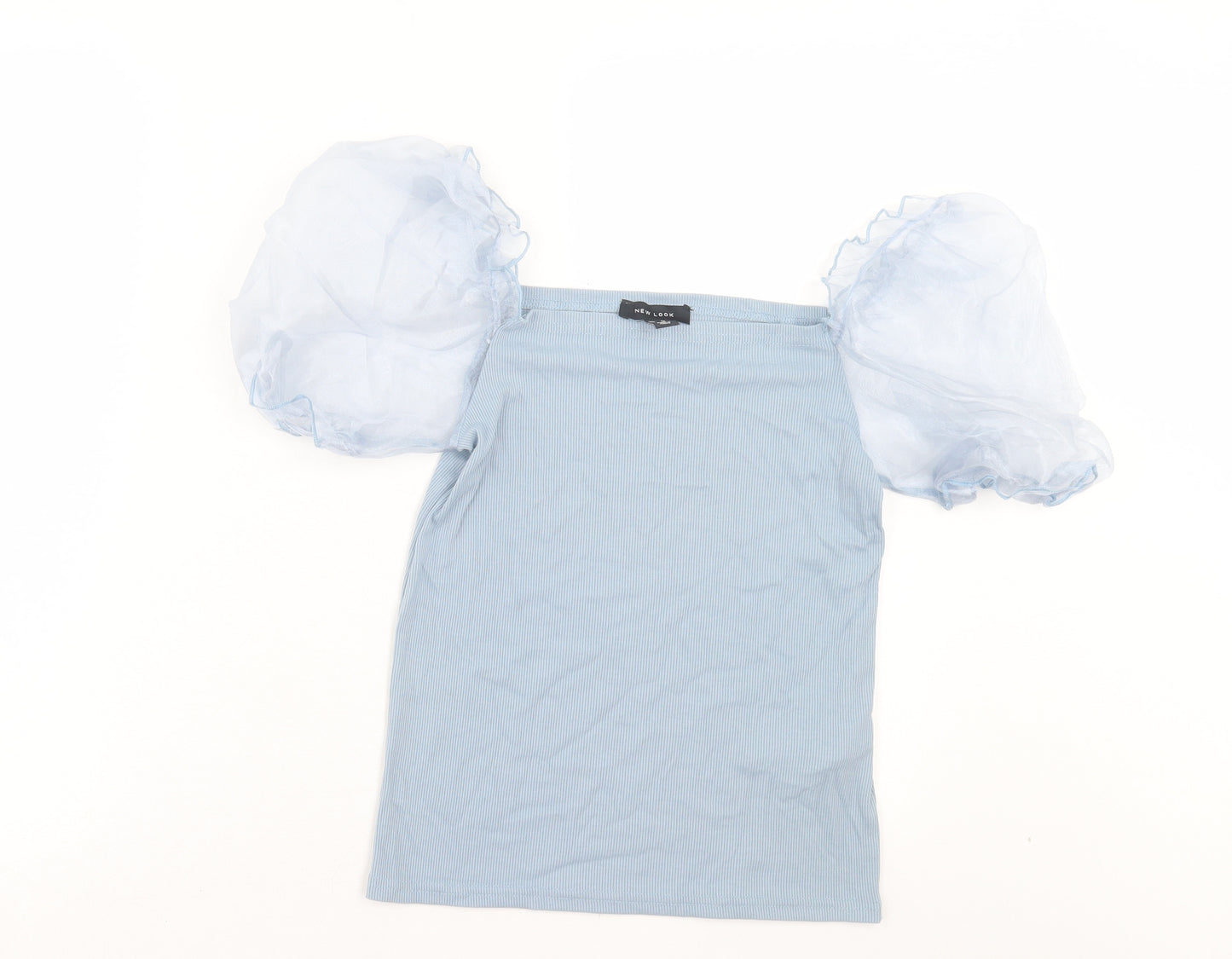 New Look Womens Blue Polyester Basic T-Shirt Size 14 Square Neck - Mesh Sleeves