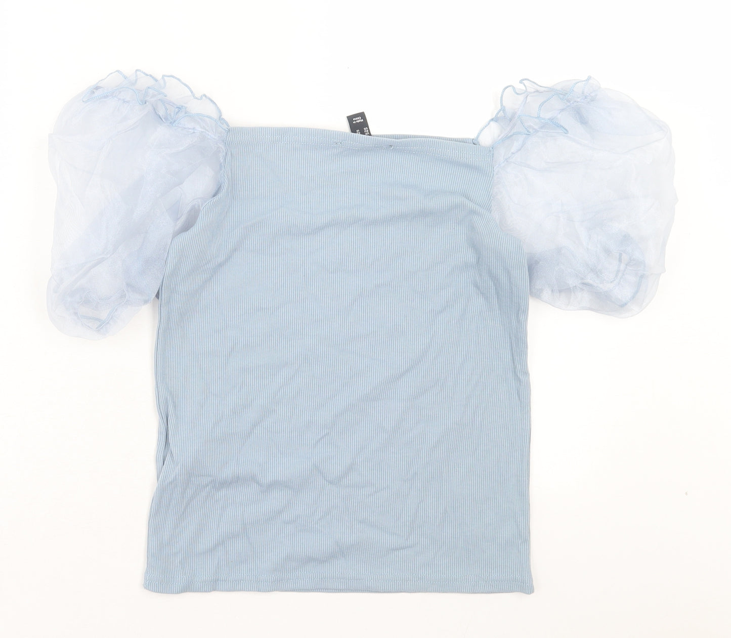 New Look Womens Blue Polyester Basic T-Shirt Size 14 Square Neck - Mesh Sleeves