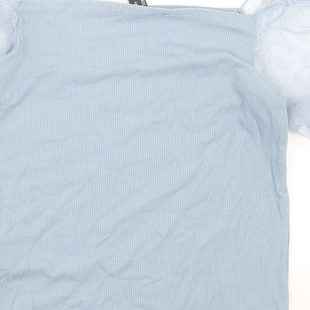 New Look Womens Blue Polyester Basic T-Shirt Size 14 Square Neck - Mesh Sleeves