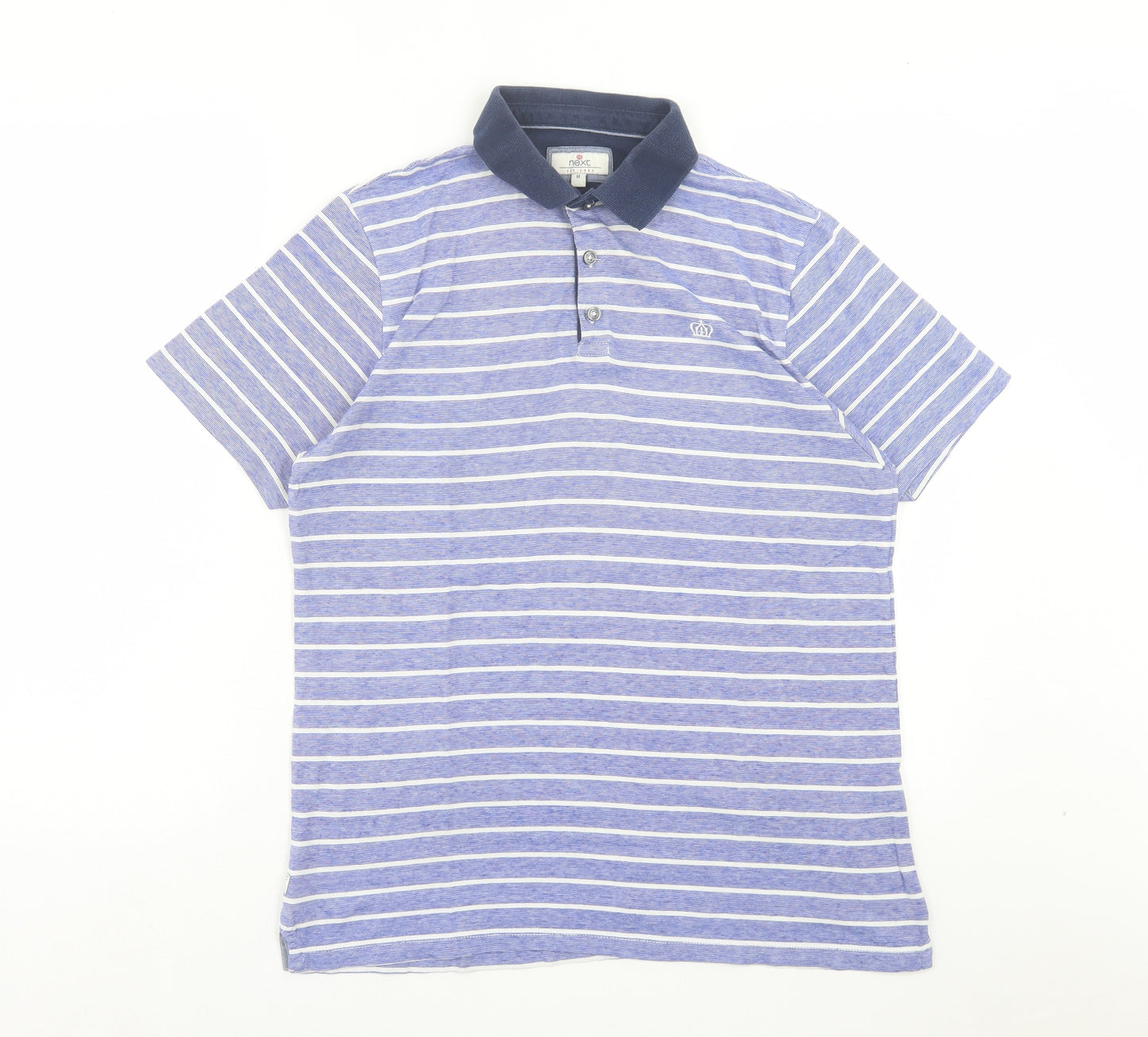 NEXT Mens Blue Striped Cotton Polo Size M Collared Button
