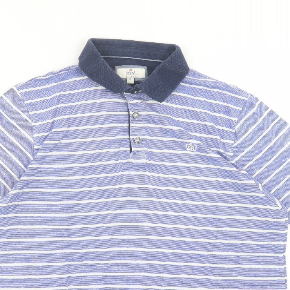 NEXT Mens Blue Striped Cotton Polo Size M Collared Button