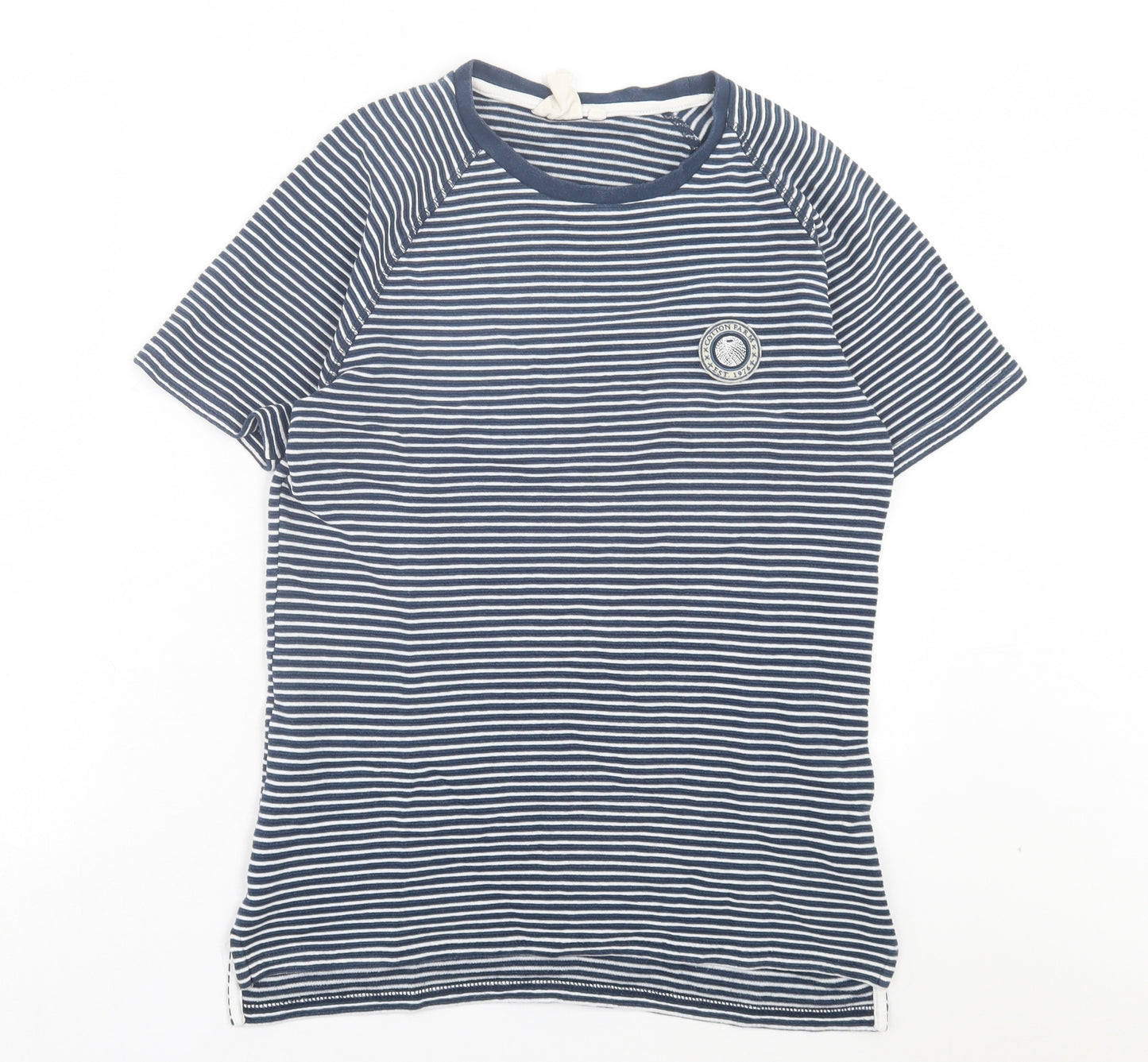 Cotton Farm Mens Blue Striped Cotton T-Shirt Size M Crew Neck