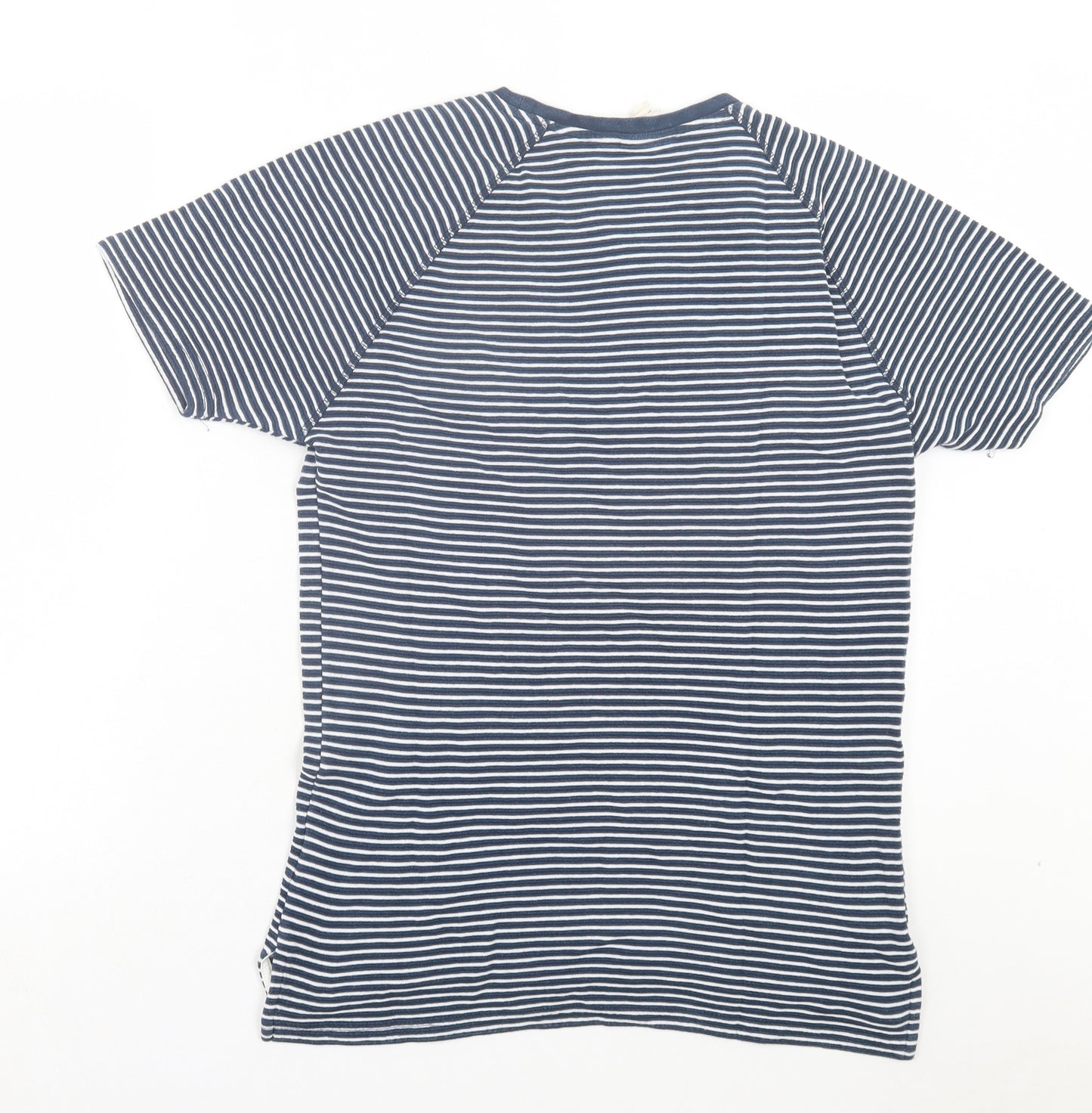 Cotton Farm Mens Blue Striped Cotton T-Shirt Size M Crew Neck