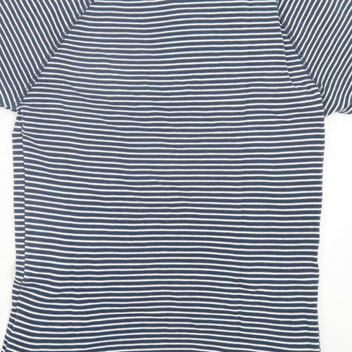 Cotton Farm Mens Blue Striped Cotton T-Shirt Size M Crew Neck