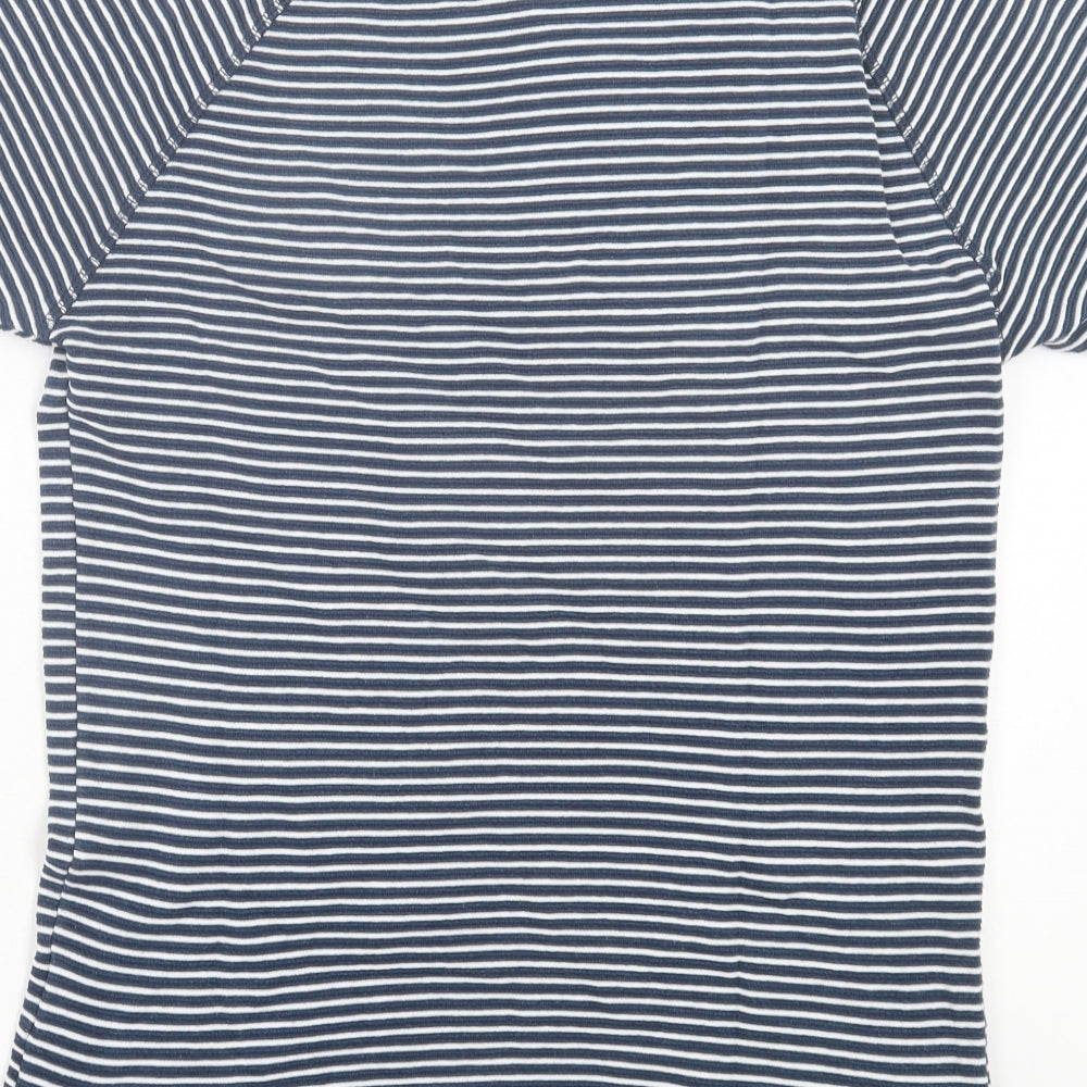 Cotton Farm Mens Blue Striped Cotton T-Shirt Size M Crew Neck