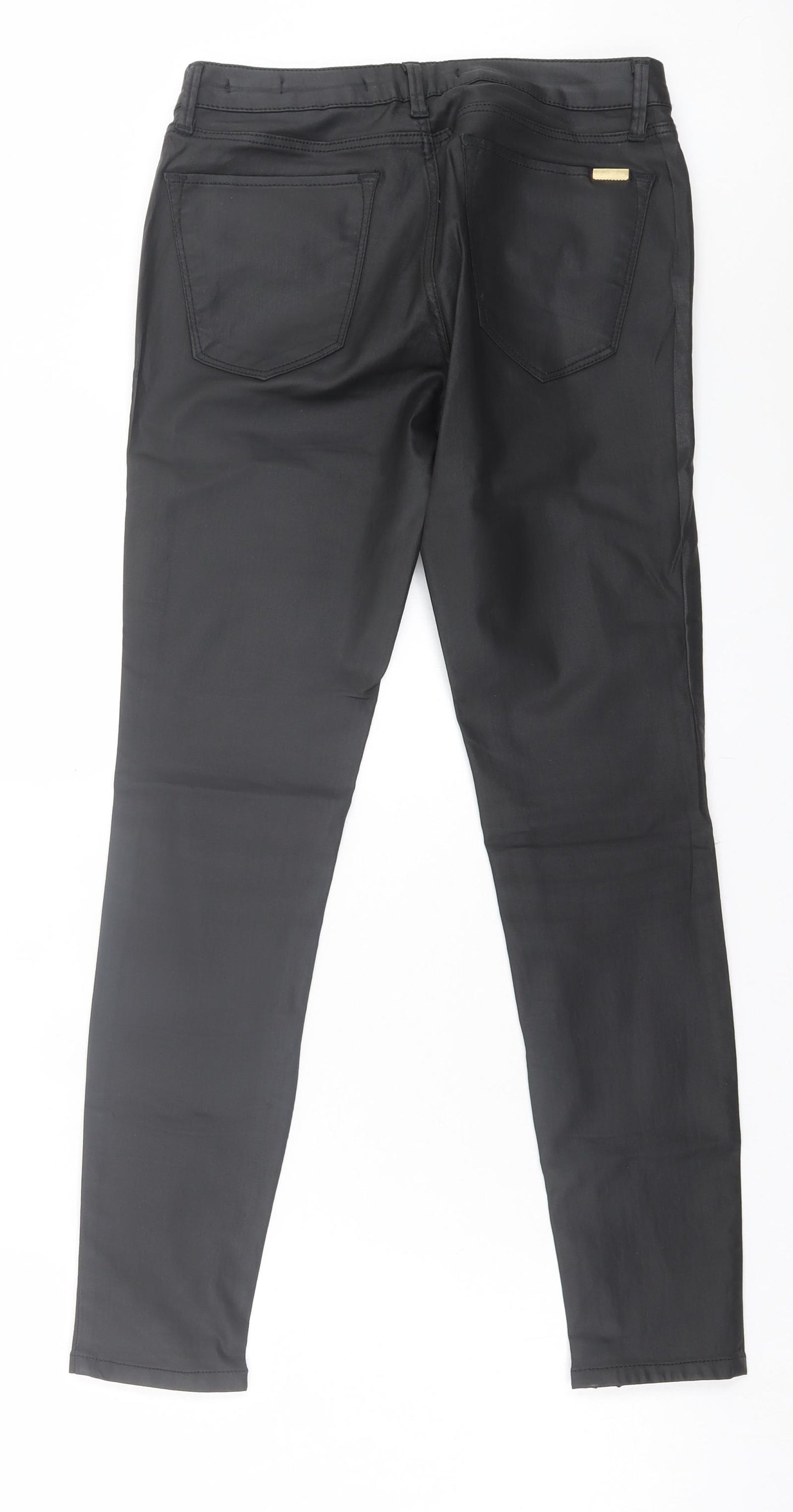 Leana Woman Womens Black Cotton Skinny Jeans Size 6 L28 in Regular Button - Leather Look