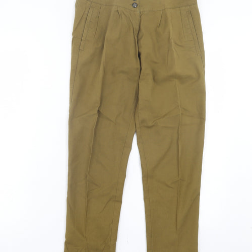 Topshop Womens Green Cotton Trousers Size 6 L28 in Regular Button