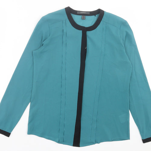 Esprit Womens Green Polyester Basic Button-Up Size 8 Crew Neck
