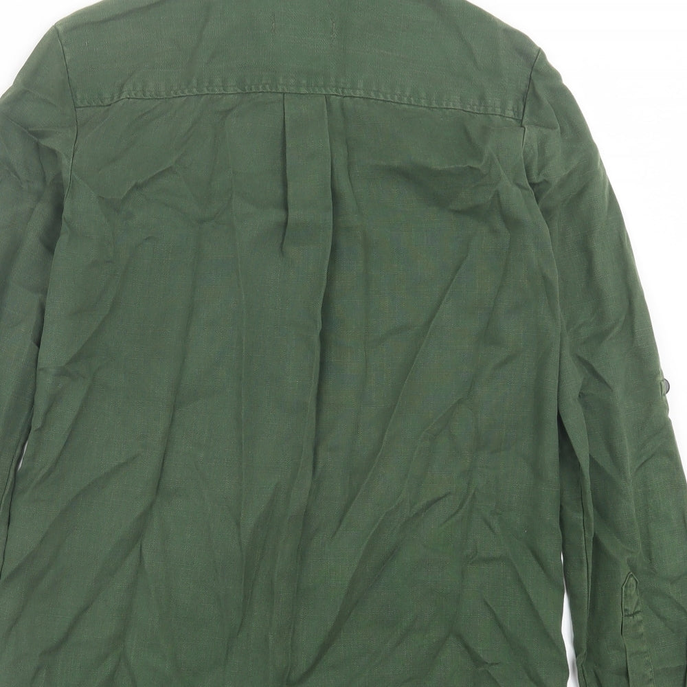 Zara Womens Green Lyocell Basic Button-Up Size XS Collared