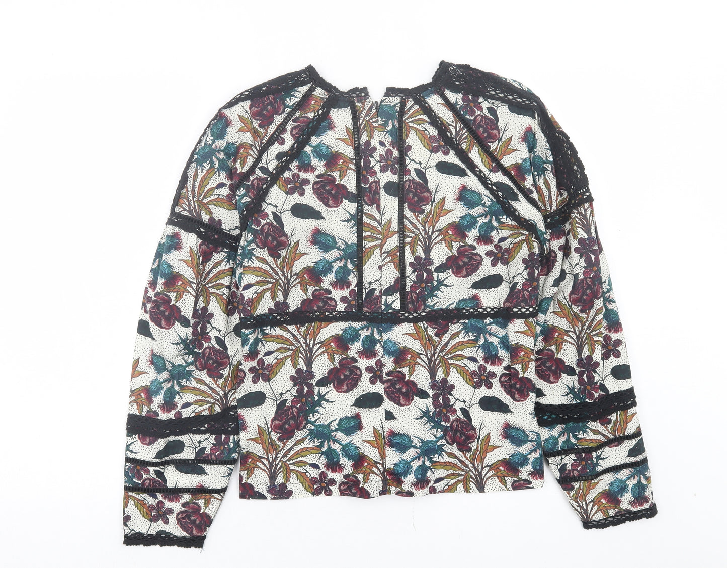 Topshop Womens Multicoloured Floral Cotton Basic Blouse Size 8 Crew Neck
