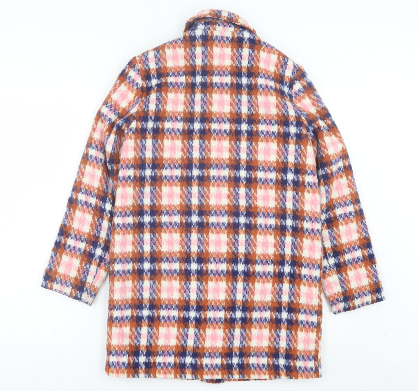 NEXT Girls Orange Plaid Overcoat Coat Size 12 Years Button