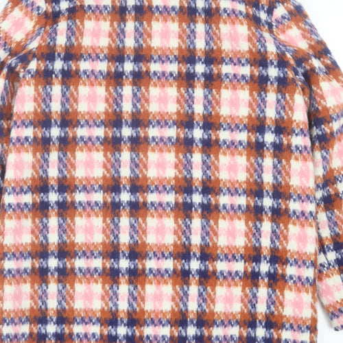 NEXT Girls Orange Plaid Overcoat Coat Size 12 Years Button