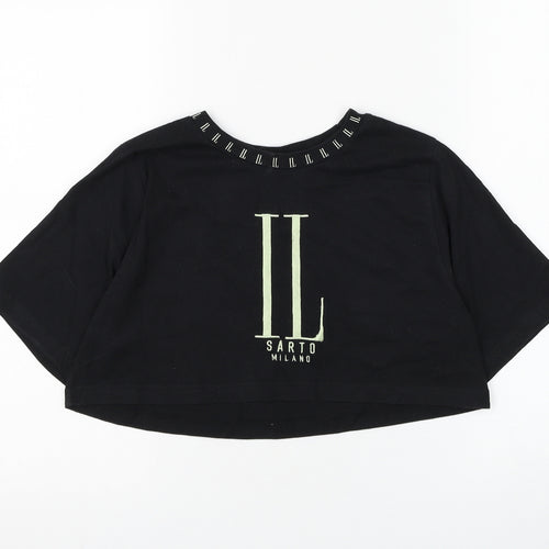 Il Sarto Womens Black Cotton Cropped T-Shirt Size XS Round Neck