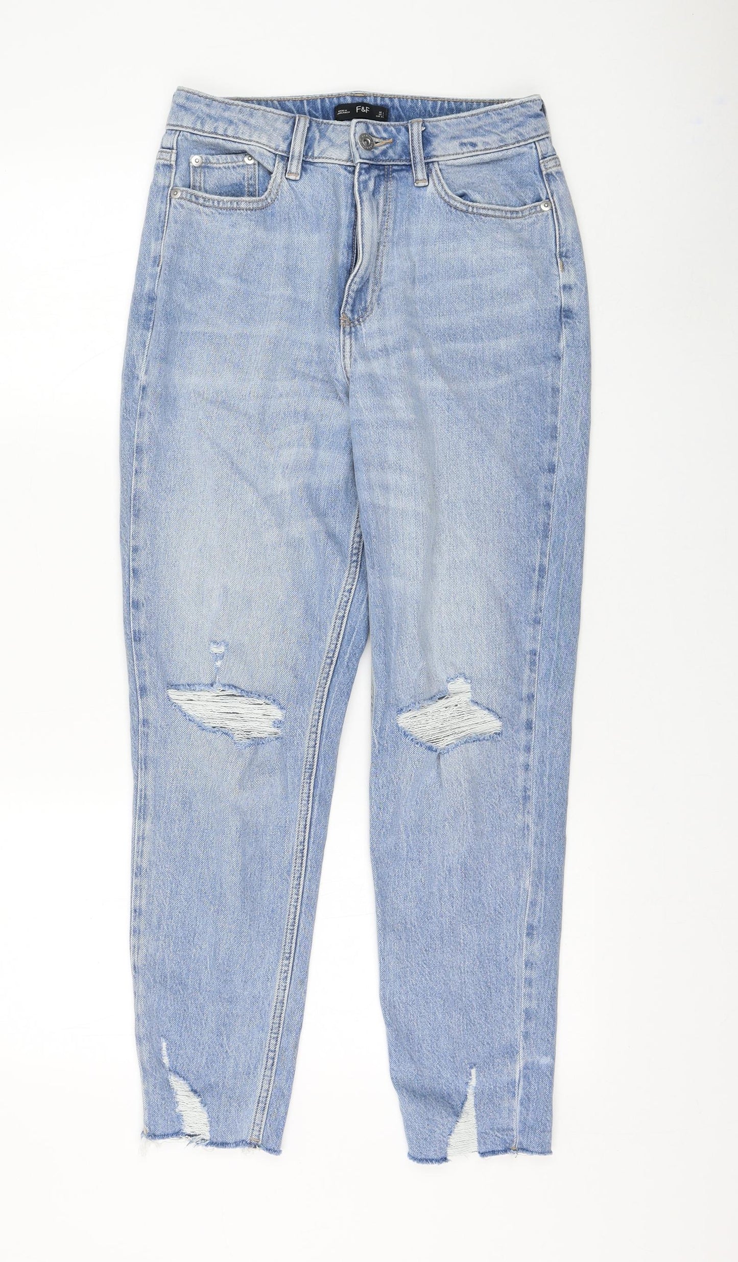 F&F Womens Blue Cotton Straight Jeans Size 6 L27 in Regular Zip